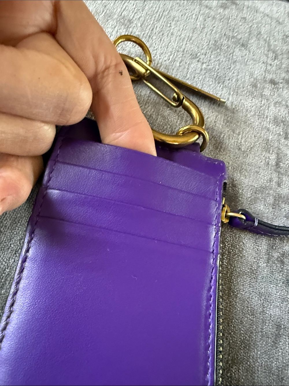 Isabel Marant Purple Leather Card Case with Gold Carabiner - Picture 4 of 10